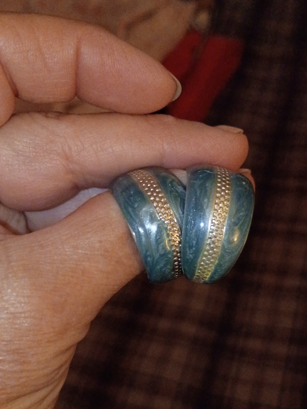 Vintage 2 Tone Green Marbled Hoop Earrings